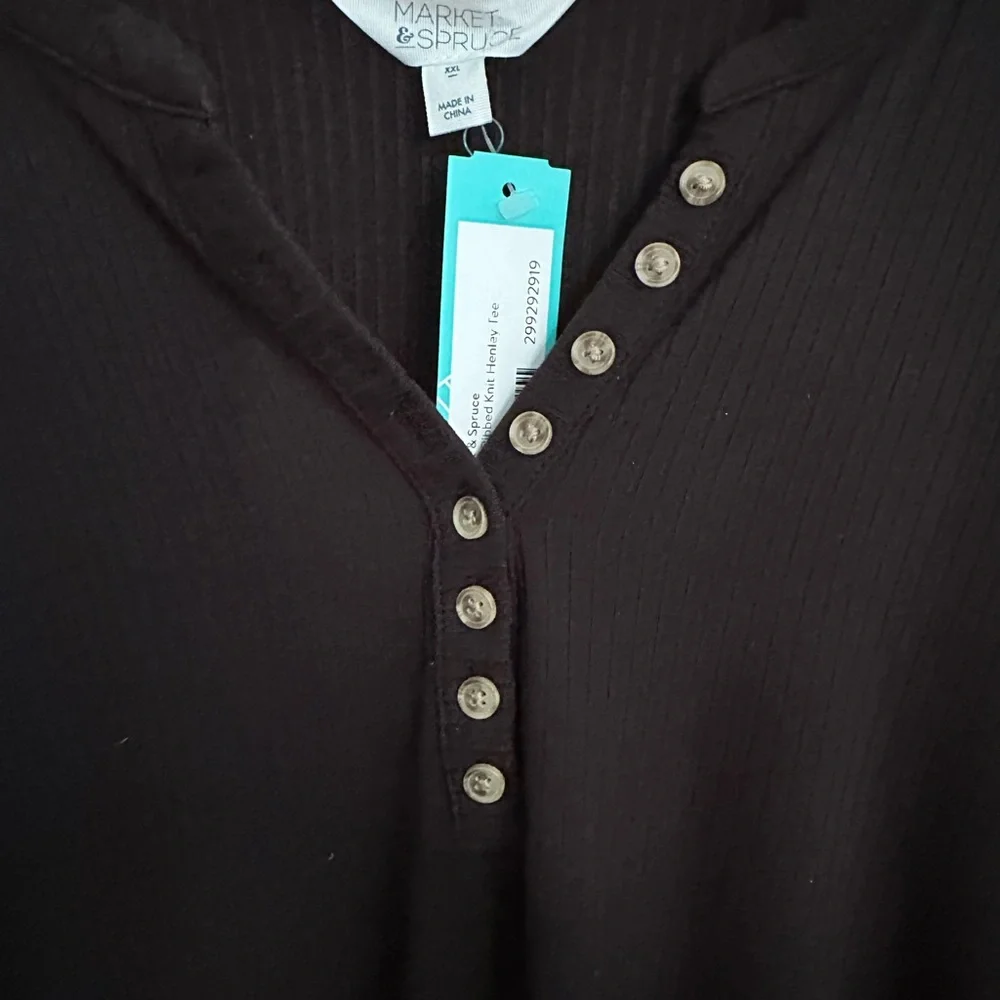 NWT Market & Spruce Ribbed Black Short Sleeve Henley Shirt - Picture 2 of 8